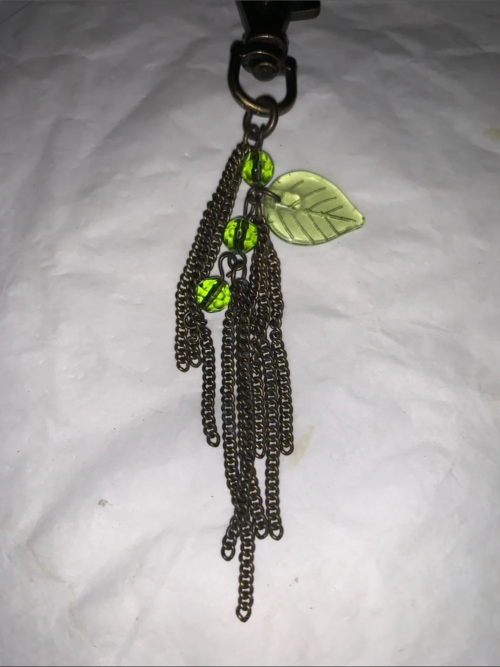 Antique Green Leaf Tassel Purse Charm with Beads
